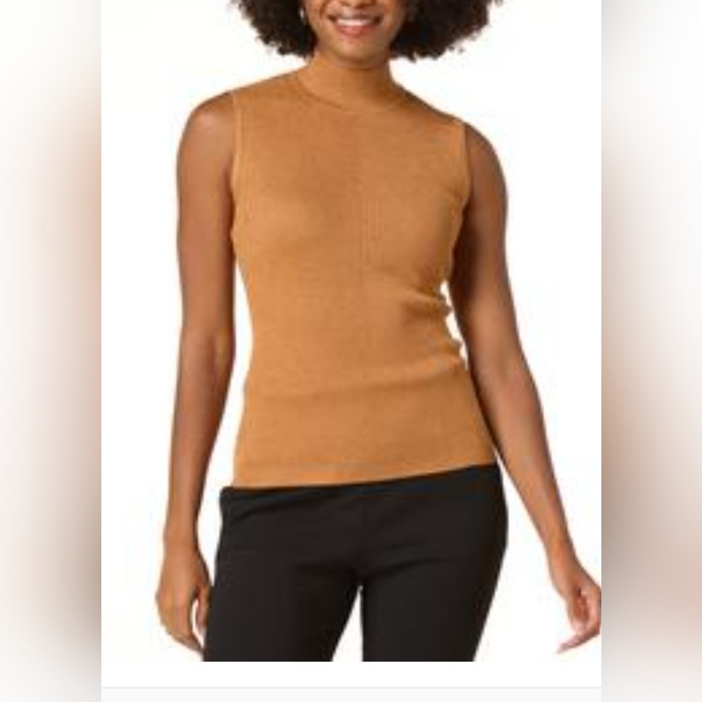 Metallic Sleeveless Mock Neck Tank - Copper Bronze